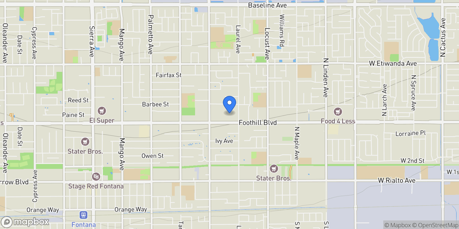 Map showing 17848 17858 Foothill Boulevard, Fontana, CA 92335, Fontana, California, United States.