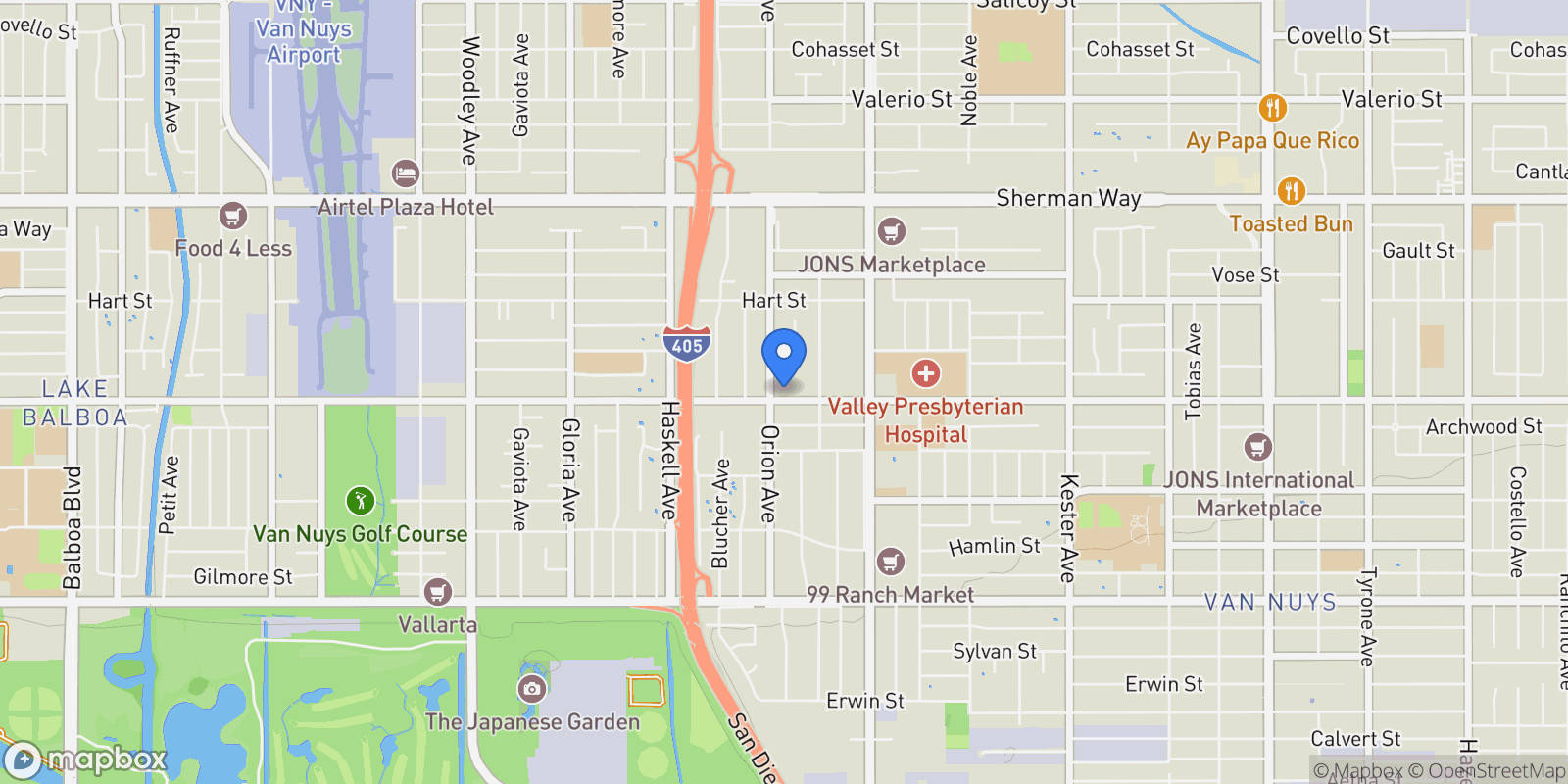 Map showing 15445 Vanowen Street, Van Nuys, CA 91406, Los Angeles, California, United States.