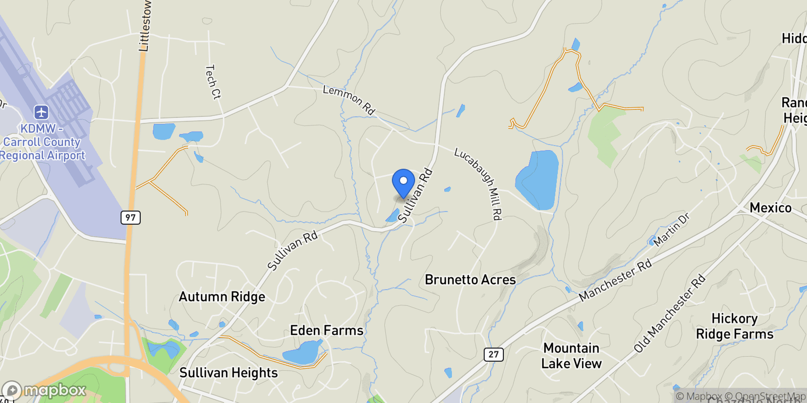 Map showing 452 Sullivan Road, Westminster, MD 21157, Westminster, Maryland, United States.