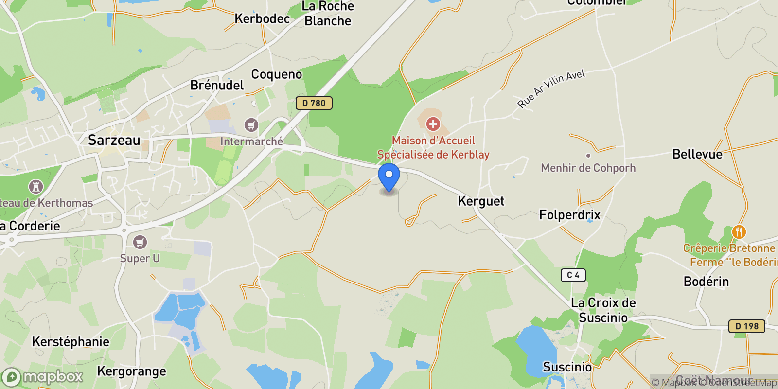 Map showing Sarzeau, Brittany, France.