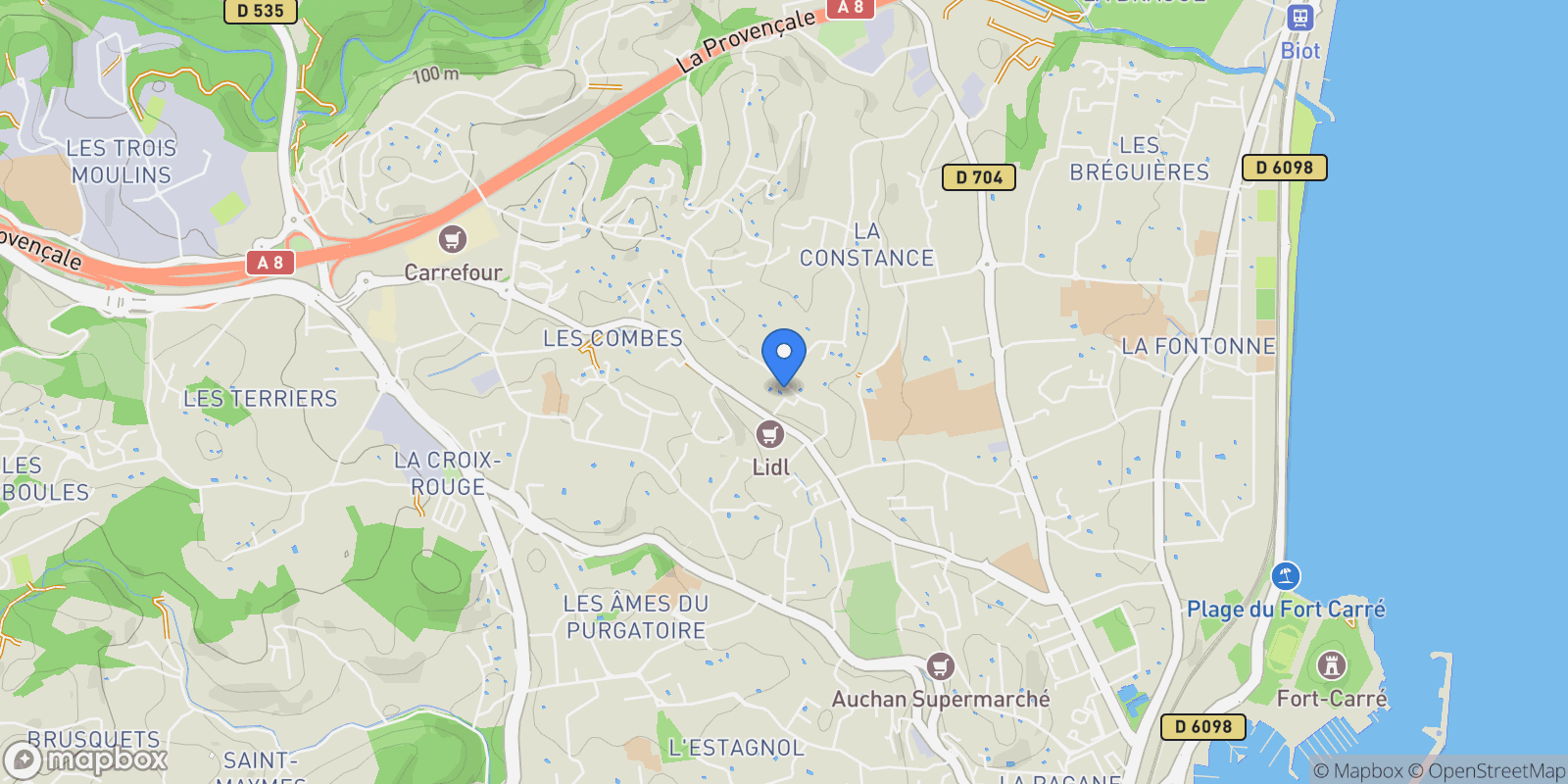Map showing Antibes, Provence-Alpes-Côte d'Azur, France.