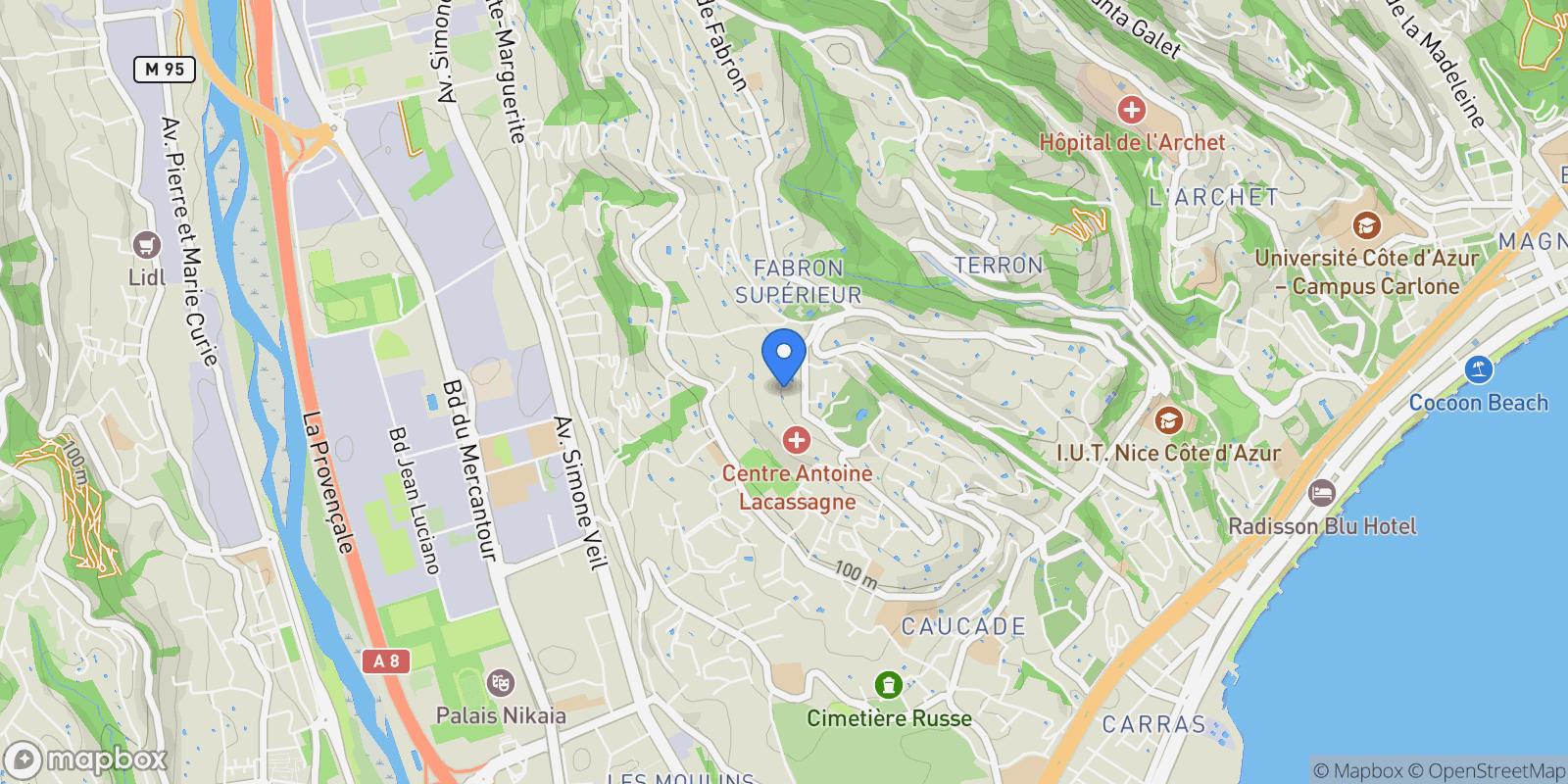 Map showing Nice, Provence-Alpes-Côte d'Azur, France.
