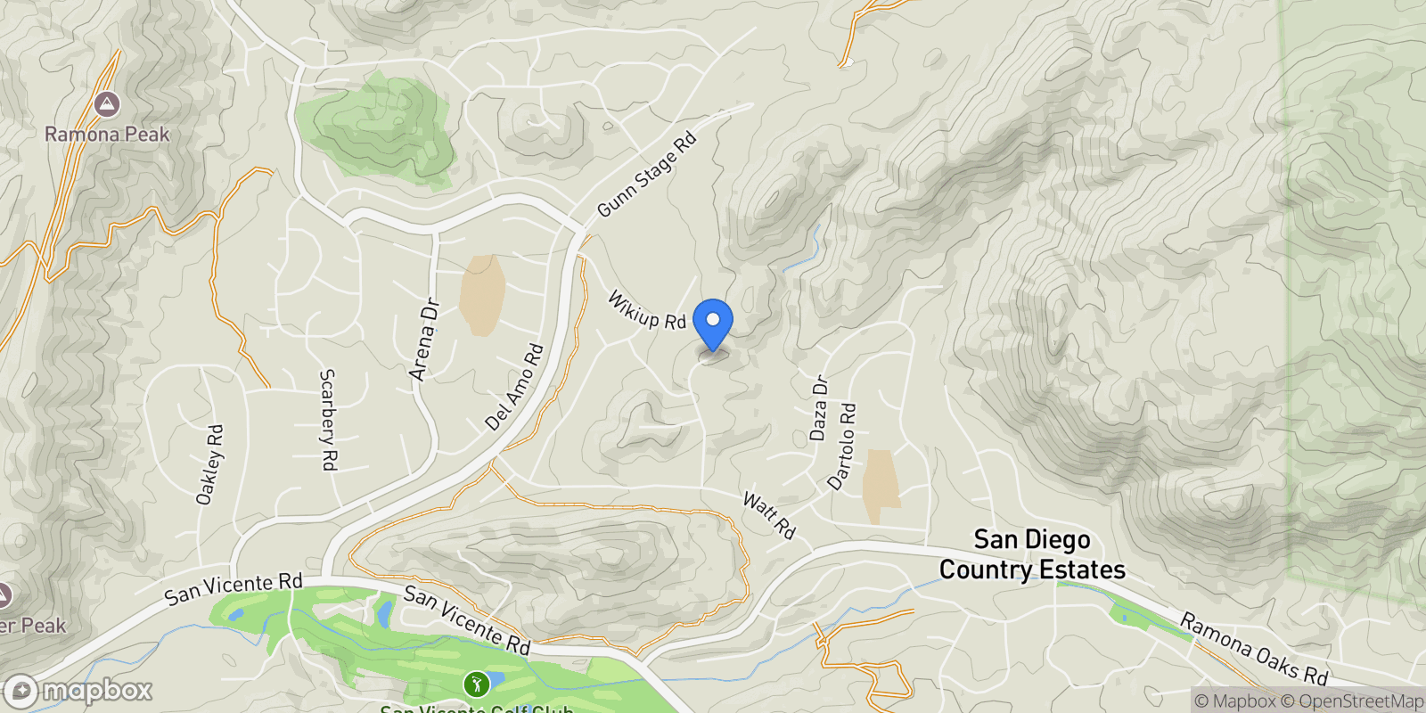 Map showing 16447 Wikiup Rd., Ramona, CA 92065, Ramona, California, United States.