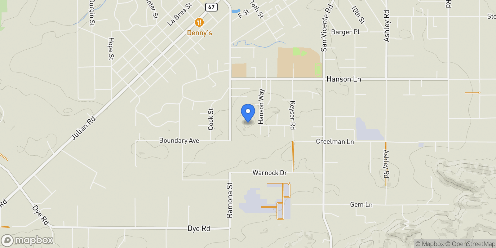 Map showing 1304 Ramona St, Ramona, CA 92065, Ramona, California, United States.