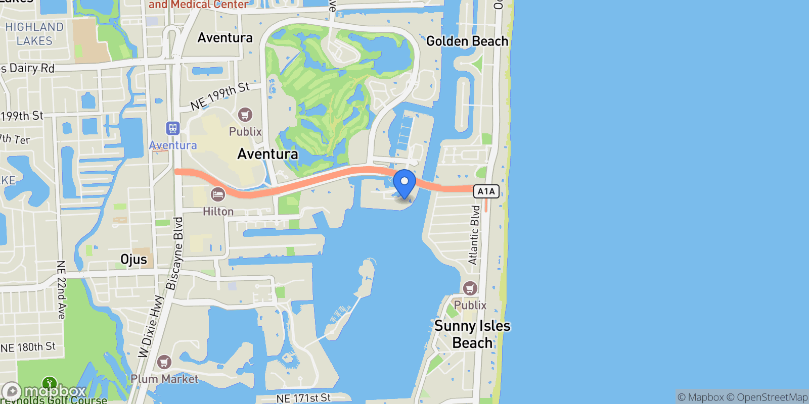 Map showing 19101 Mystic Pointe Dr, Aventura, FL 33180, Aventura, Florida, United States.