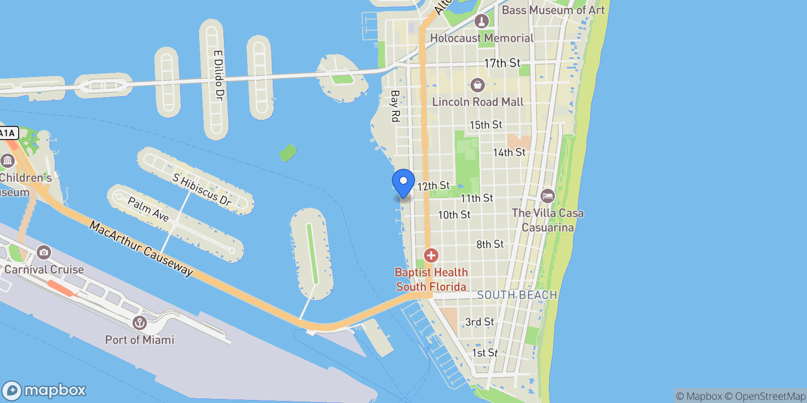 Map showing 1100 West Ave, Miami Beach, FL 33139, Miami Beach, Florida, United States.