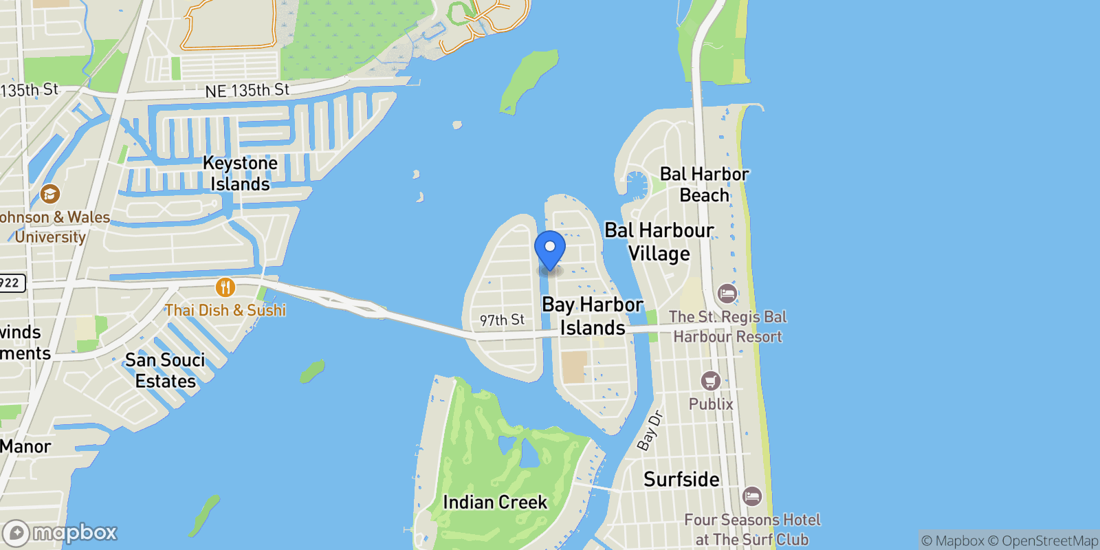 Map showing 9940 W Bay Harbor Dr, Bay Harbor Islands, FL 33154, Bal Harbour, Florida, United States.