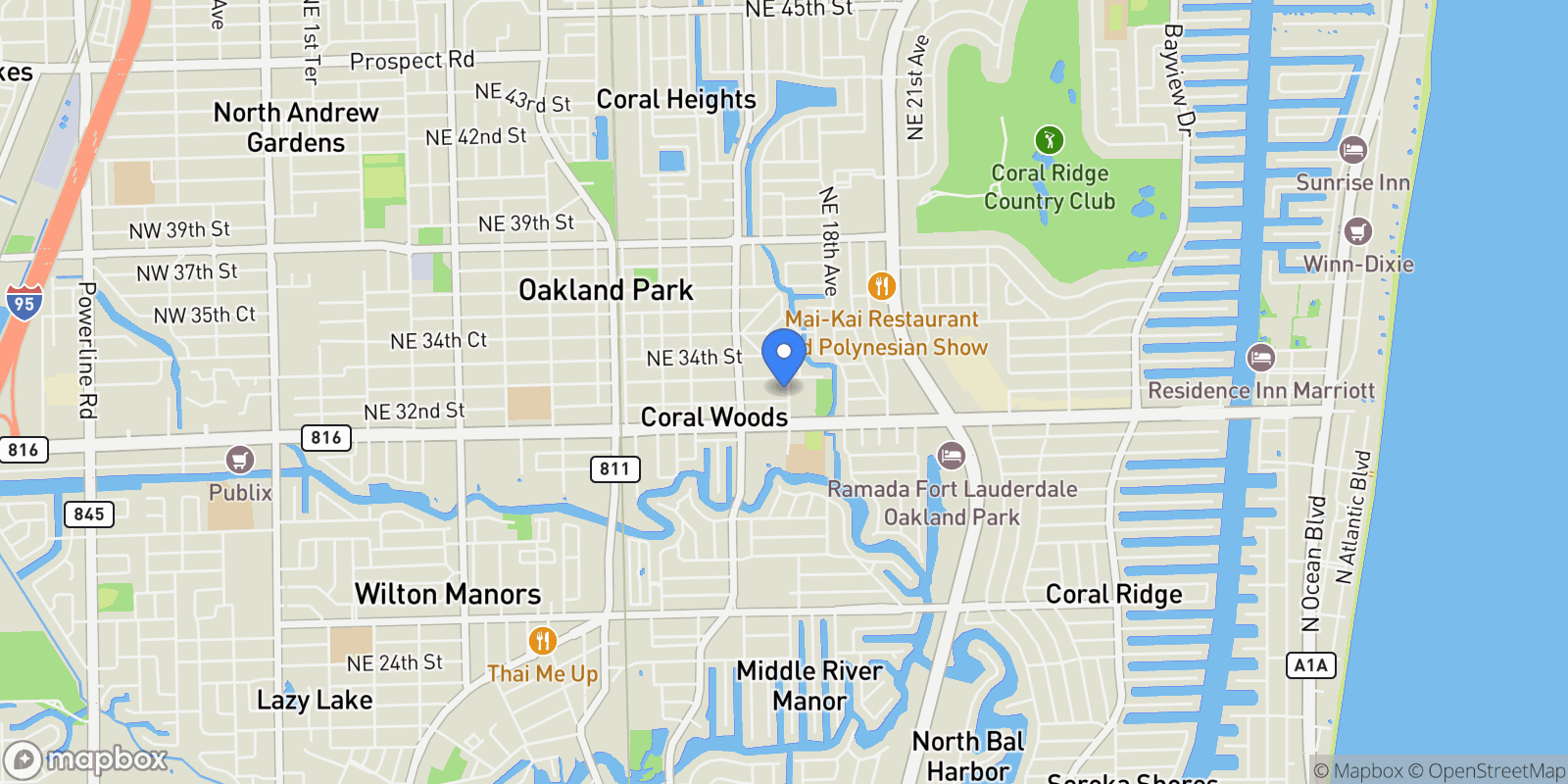 Map showing 3241 NE 17th Ave, Oakland Park, FL 33334, Oakland Park, Florida, United States.