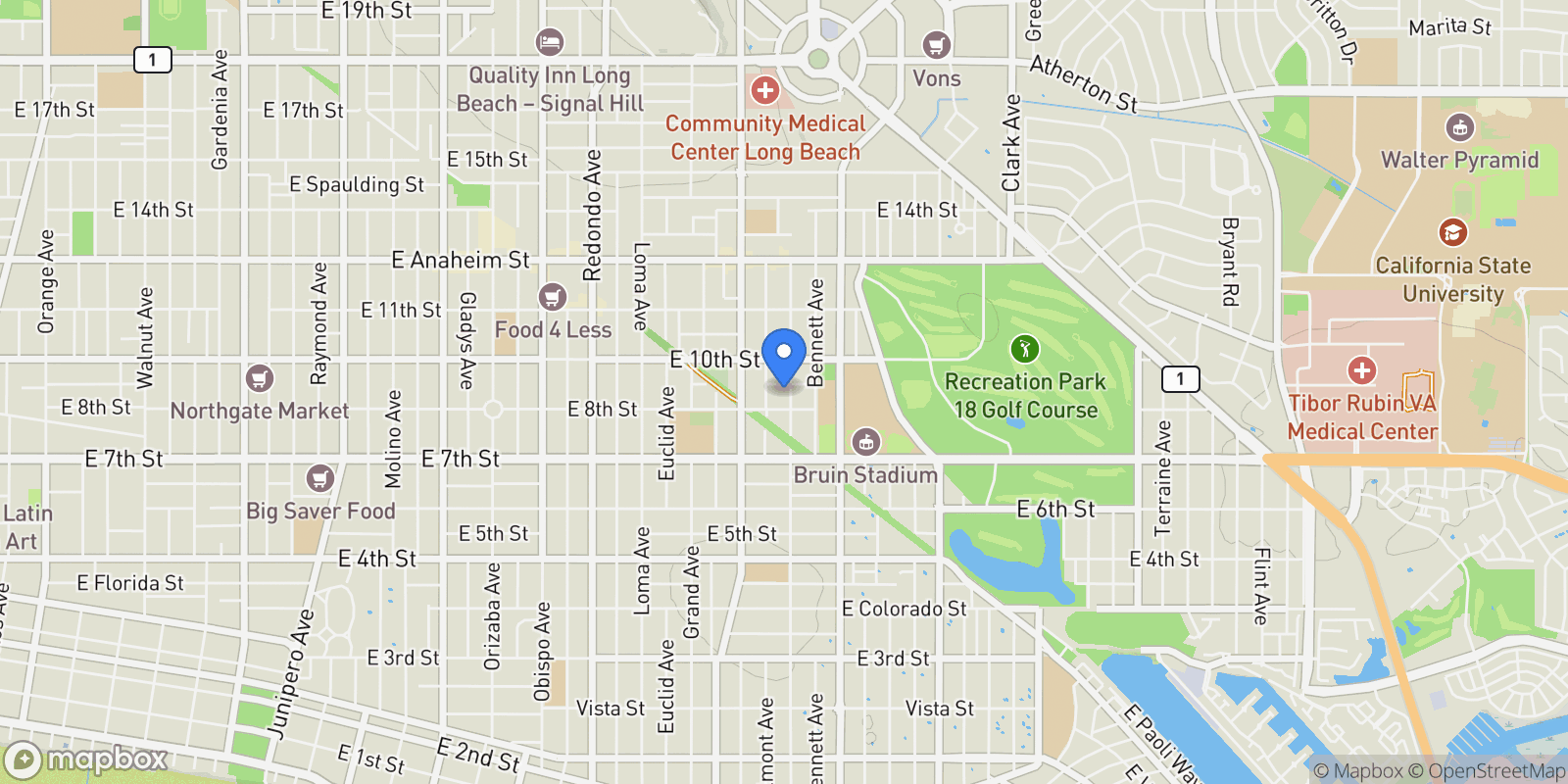 Map showing 831 Roswell Avenue, Signal Hill, California, United States.