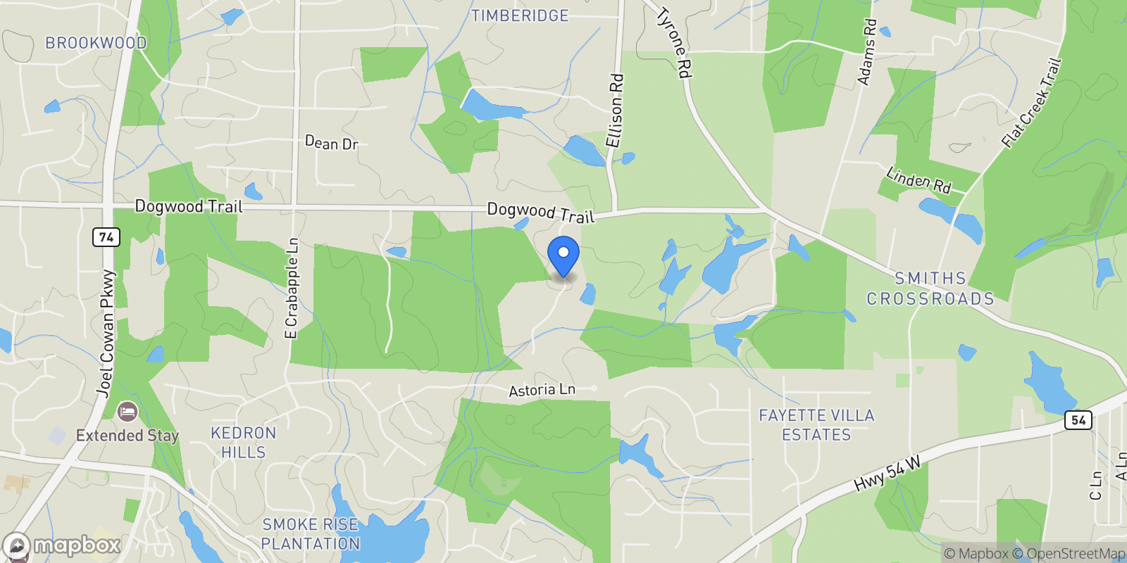 Map showing 159 Sims Road, Tyrone, GA 30290, Tyrone, Georgia, United States.