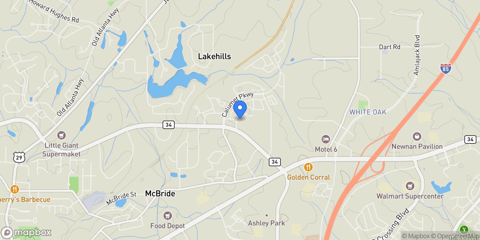 Map showing 941 Highway 16 W, Newnan, GA 30263, Newnan, Georgia, United States.