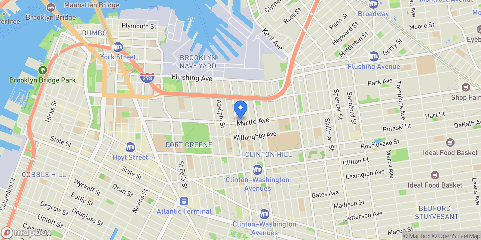 Map showing 148 Clinton Avenue 1, BROOKLYN, NY 11205, New York, New York, United States.