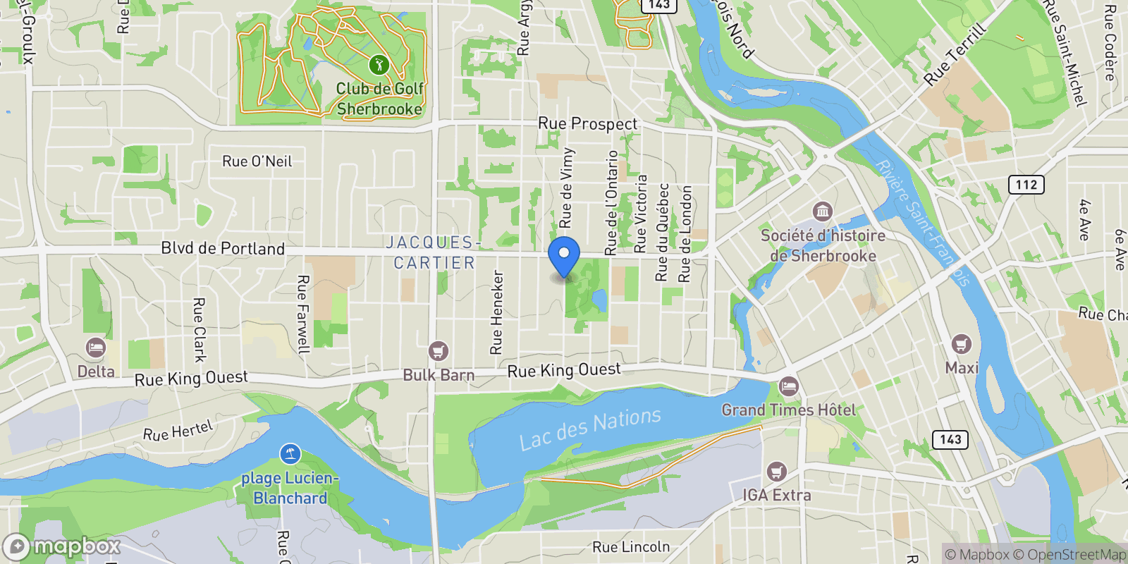 Map showing Rue de Vimy, Sherbrooke, Quebec, Canada.