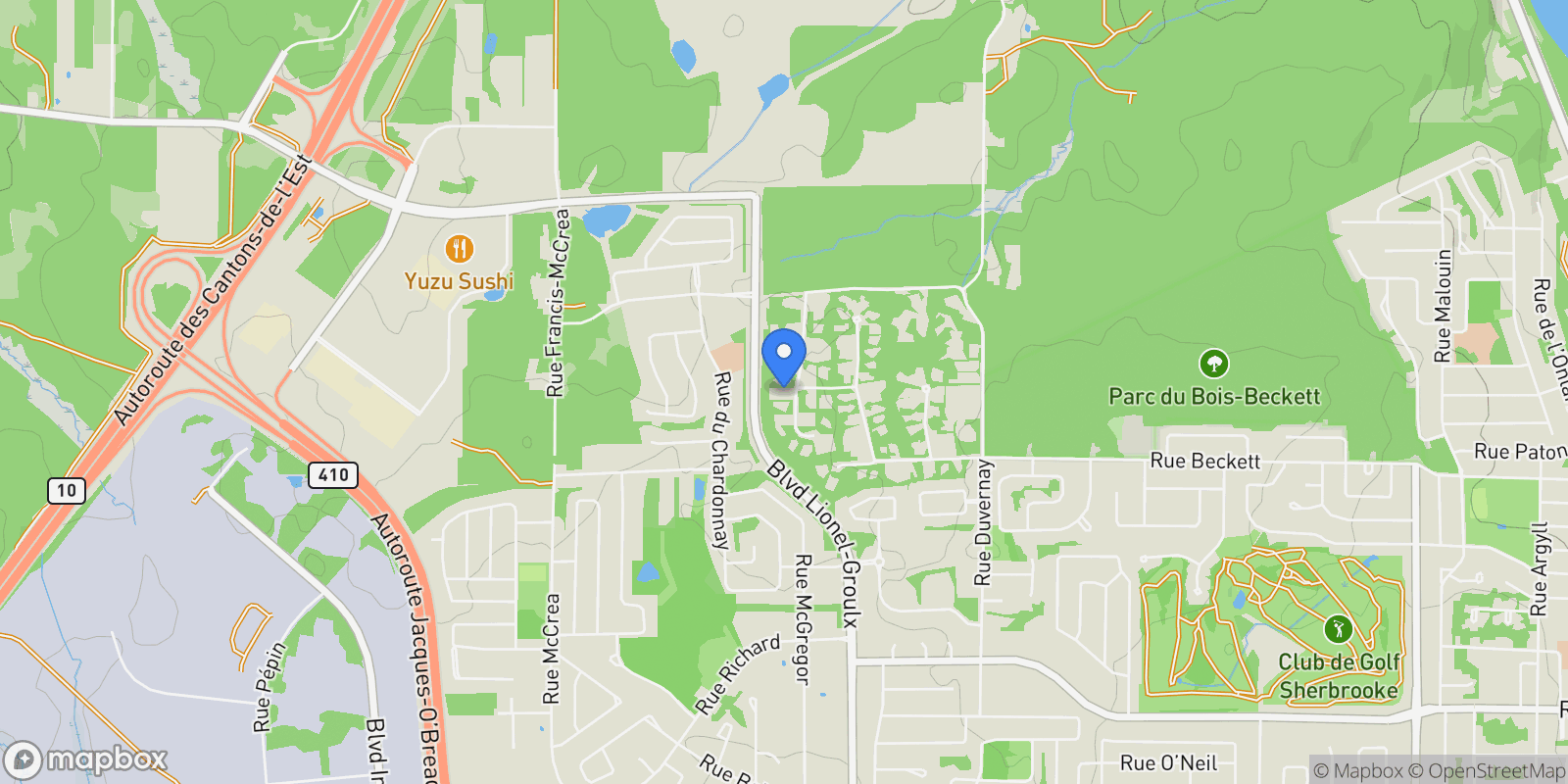 Map showing 1345 rue Gaston-Miron, Sherbrooke, Quebec, Canada.