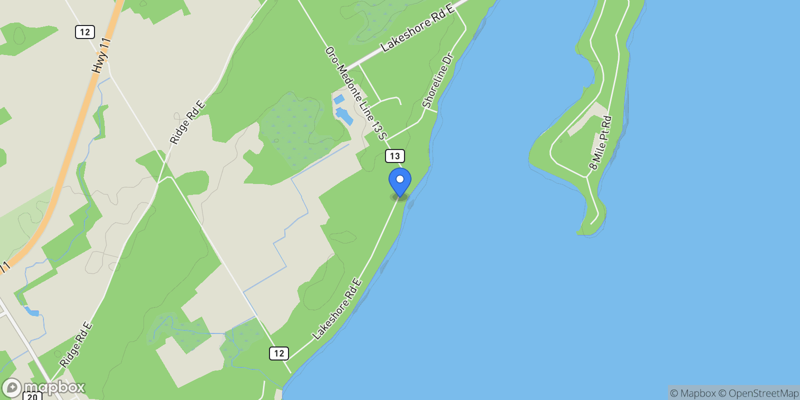 Map showing 2371 Lakeshore Road E, Medonte, Ontario, Canada.