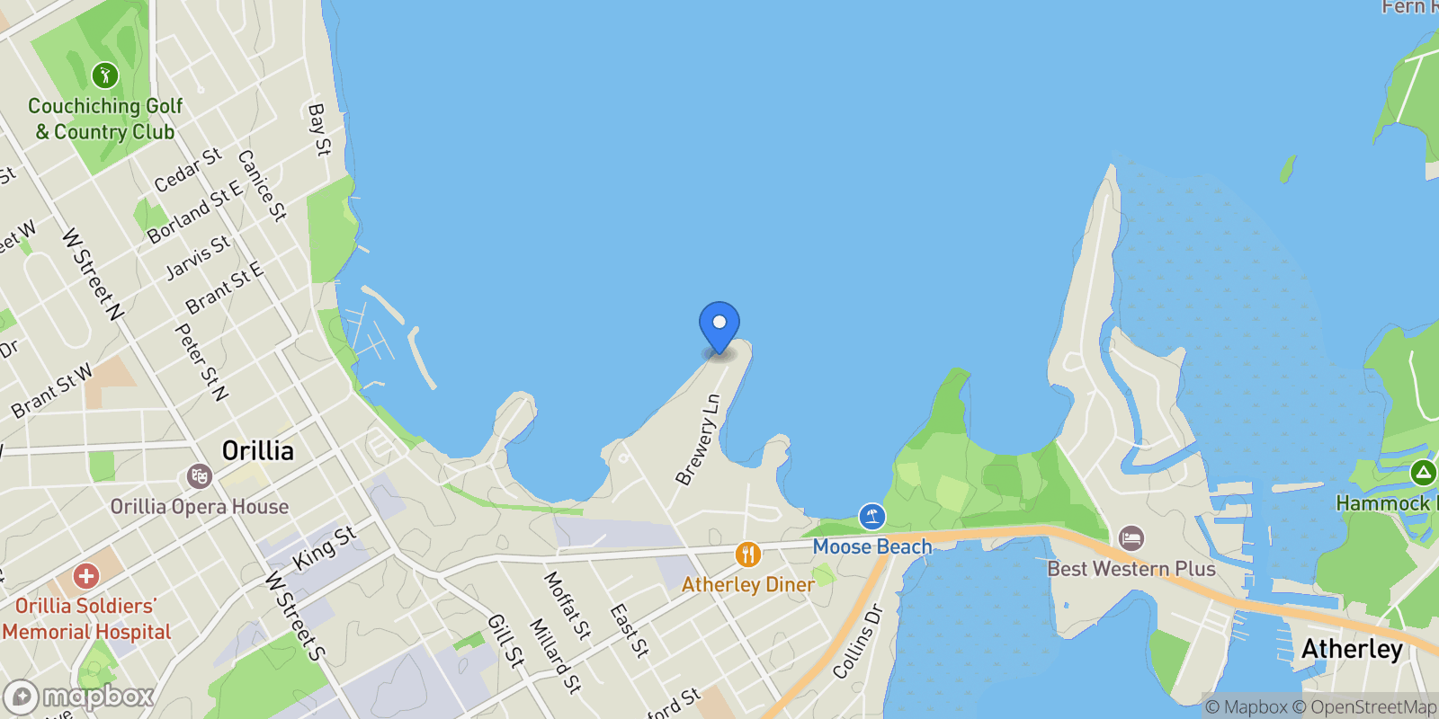 Map showing 376 Brewery Lane, Orillia, Ontario, Canada.