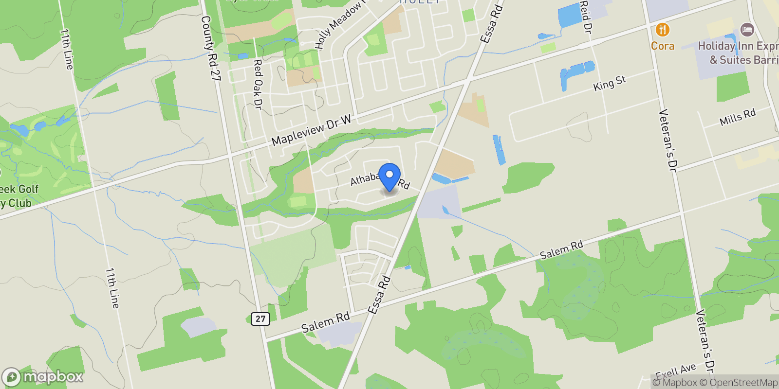 Map showing 139 Columbia Road, Barrie, Ontario, Canada.