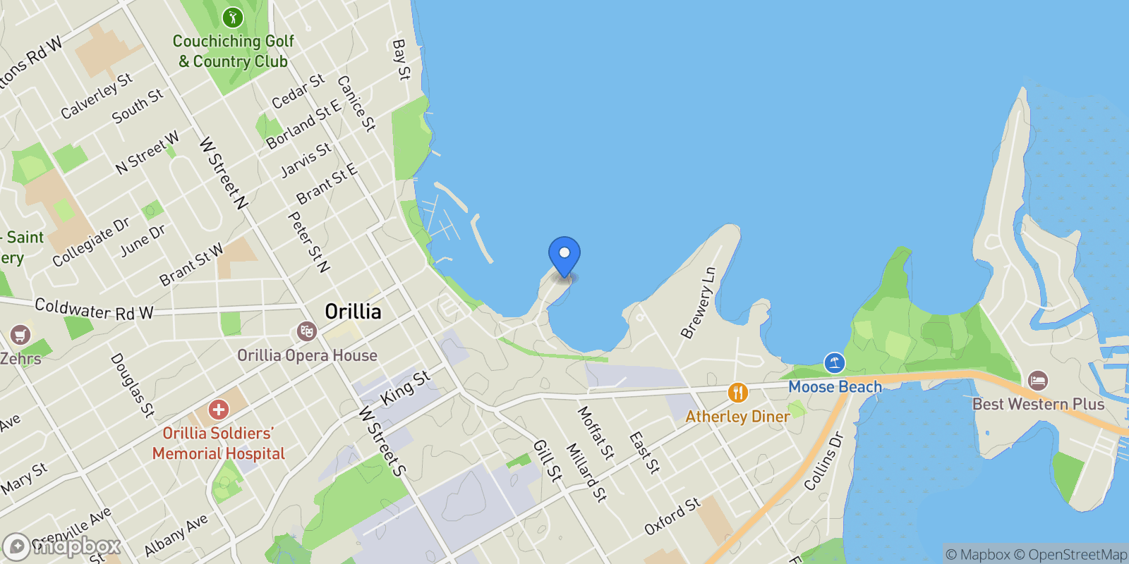 Map showing 201 Cedar Island Road, Orillia, Ontario, Canada.