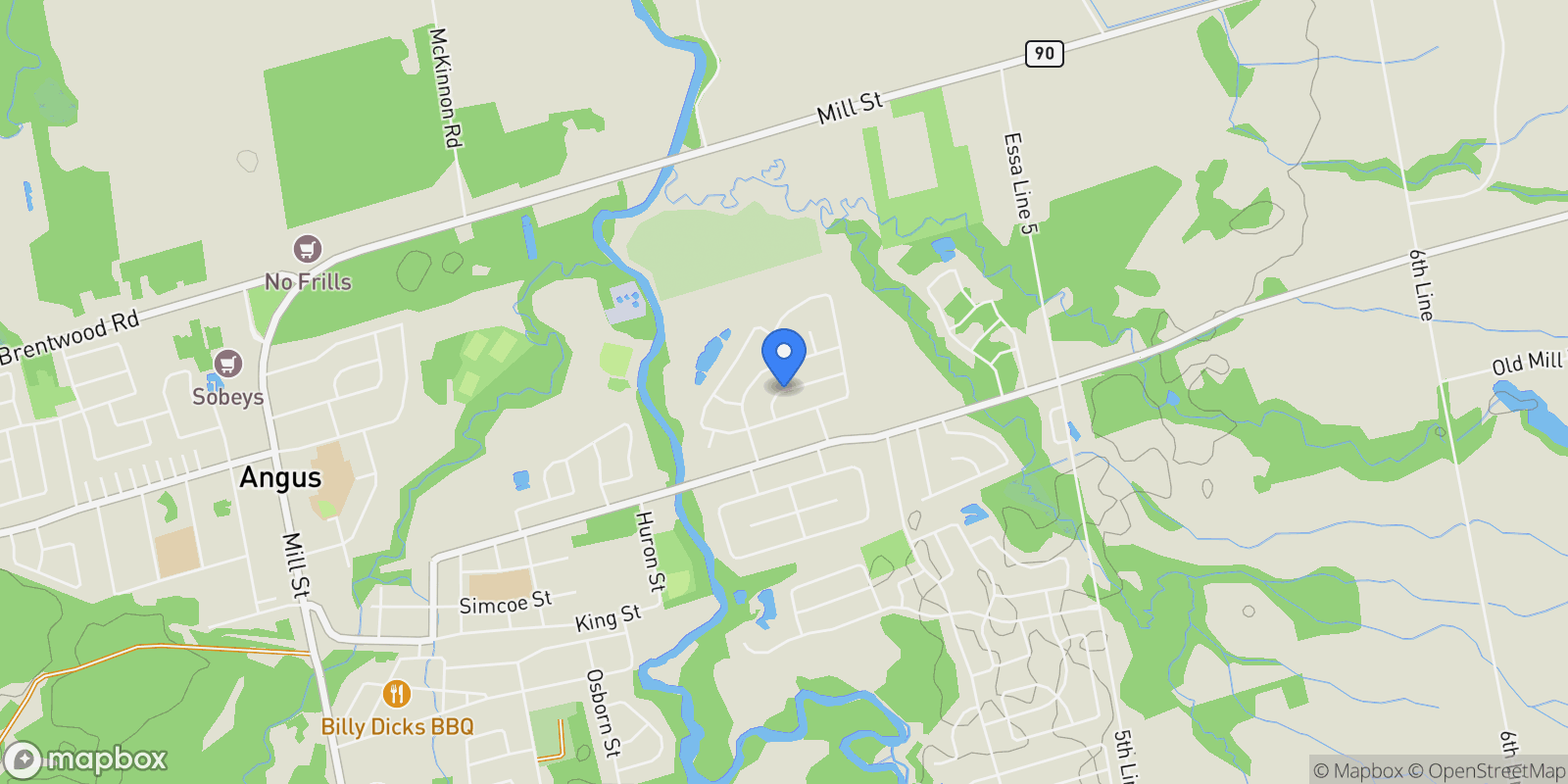 Map showing 24 Legion Way, Angus, Ontario, Canada.