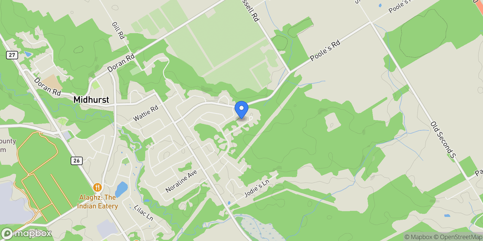 Map showing 6 Midves Court, Midhurst, Ontario, Canada.