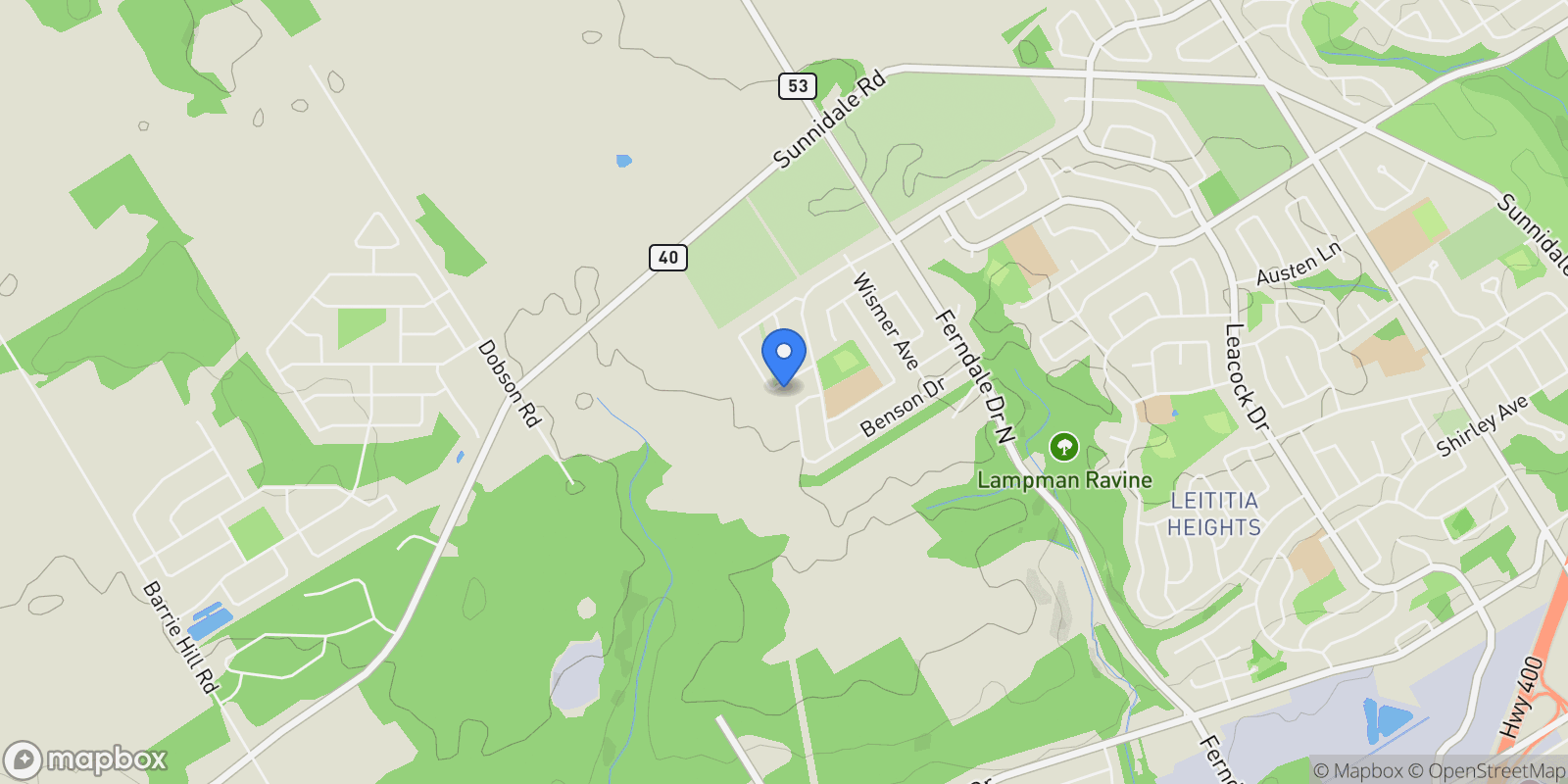 Map showing 19 Northview Crescent, Barrie, Ontario, Canada.
