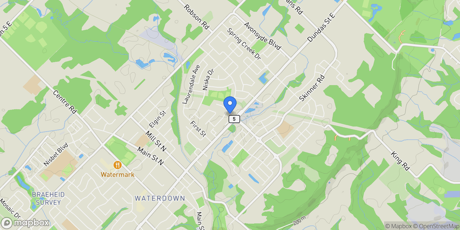 Map showing 1 Aspen Court, Hamilton, Ontario, Canada.