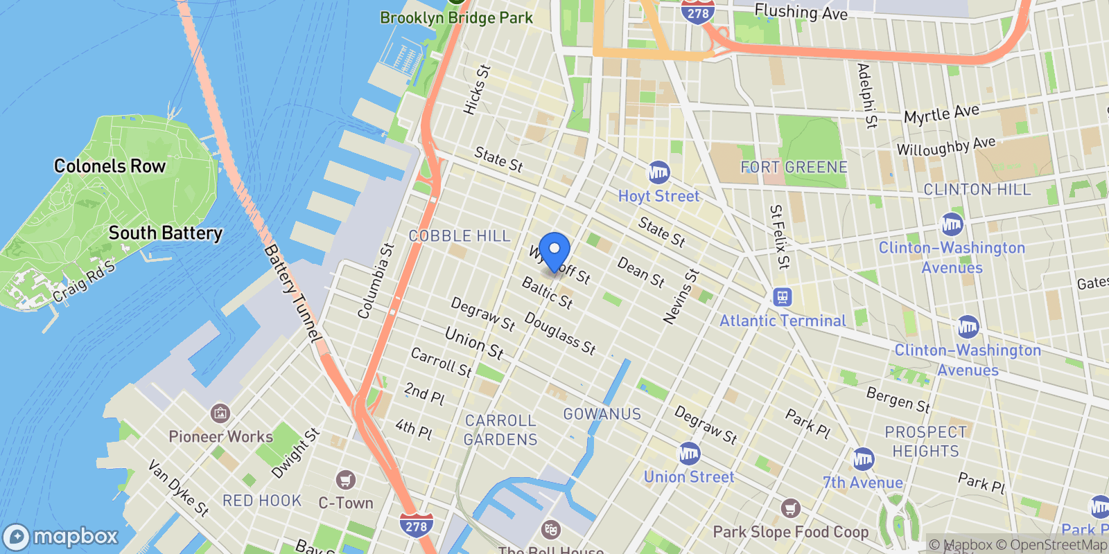 Map showing 311 Warren Street, Brooklyn, NY 11201, New York, New York, United States.