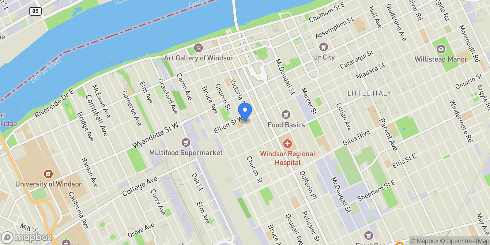 Map showing 816 DOUGALL AVENUE, Windsor, Ontario, Canada.