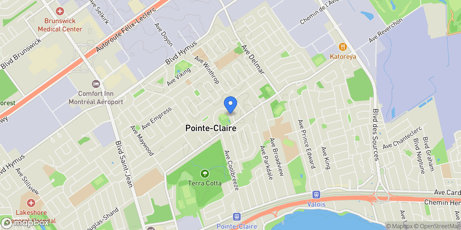 Map showing 12 Av. Stewart, Pointe-Claire, Quebec, Canada.