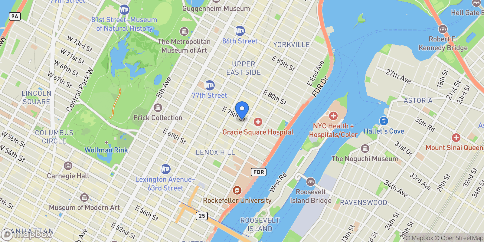 Map showing 330 East 75th Street 28BC, New York, NY 10021, New York, New York, United States.