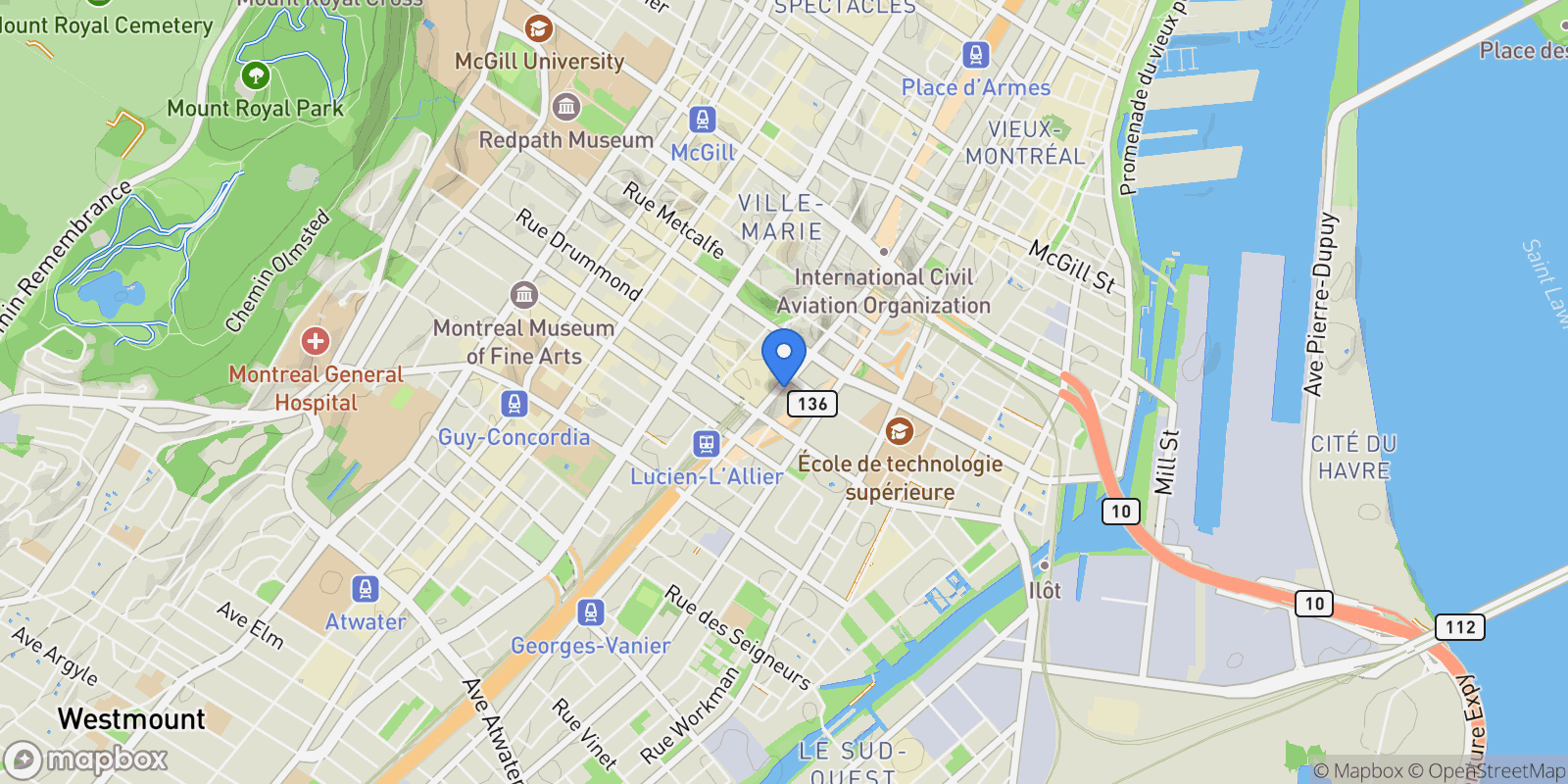 Map showing 1188 Rue St-Antoine O. PH4, Montréal, Quebec, Canada.
