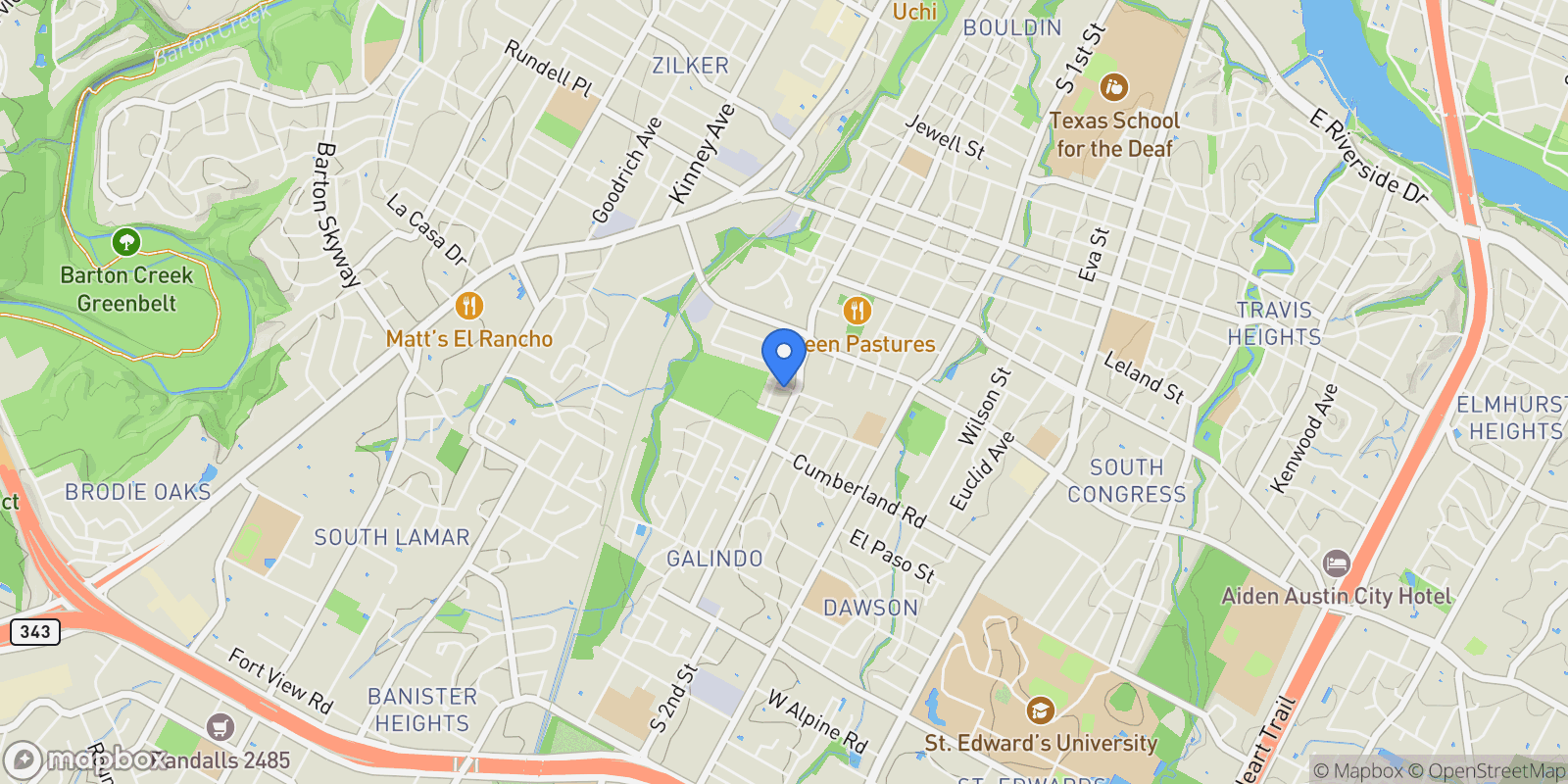Map showing 1003 Juanita ST, Austin, Texas, United States.