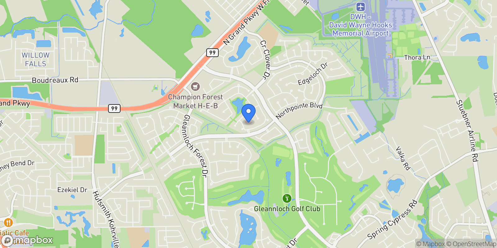 Map showing 19807 Wild Poppy Drive, Spring, Texas, United States.