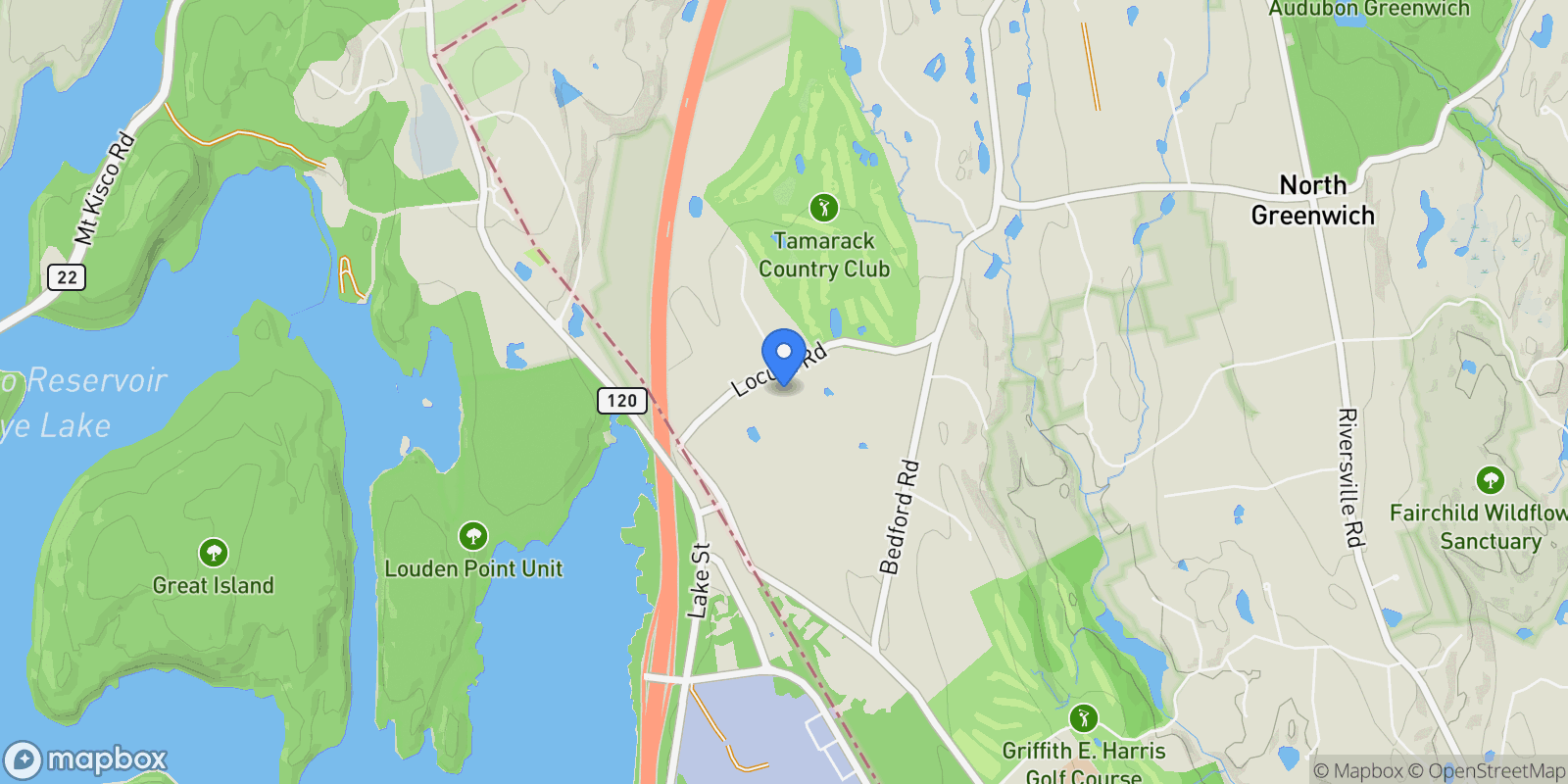 Map showing 32 Locust Road, Greenwich, Connecticut, United States.