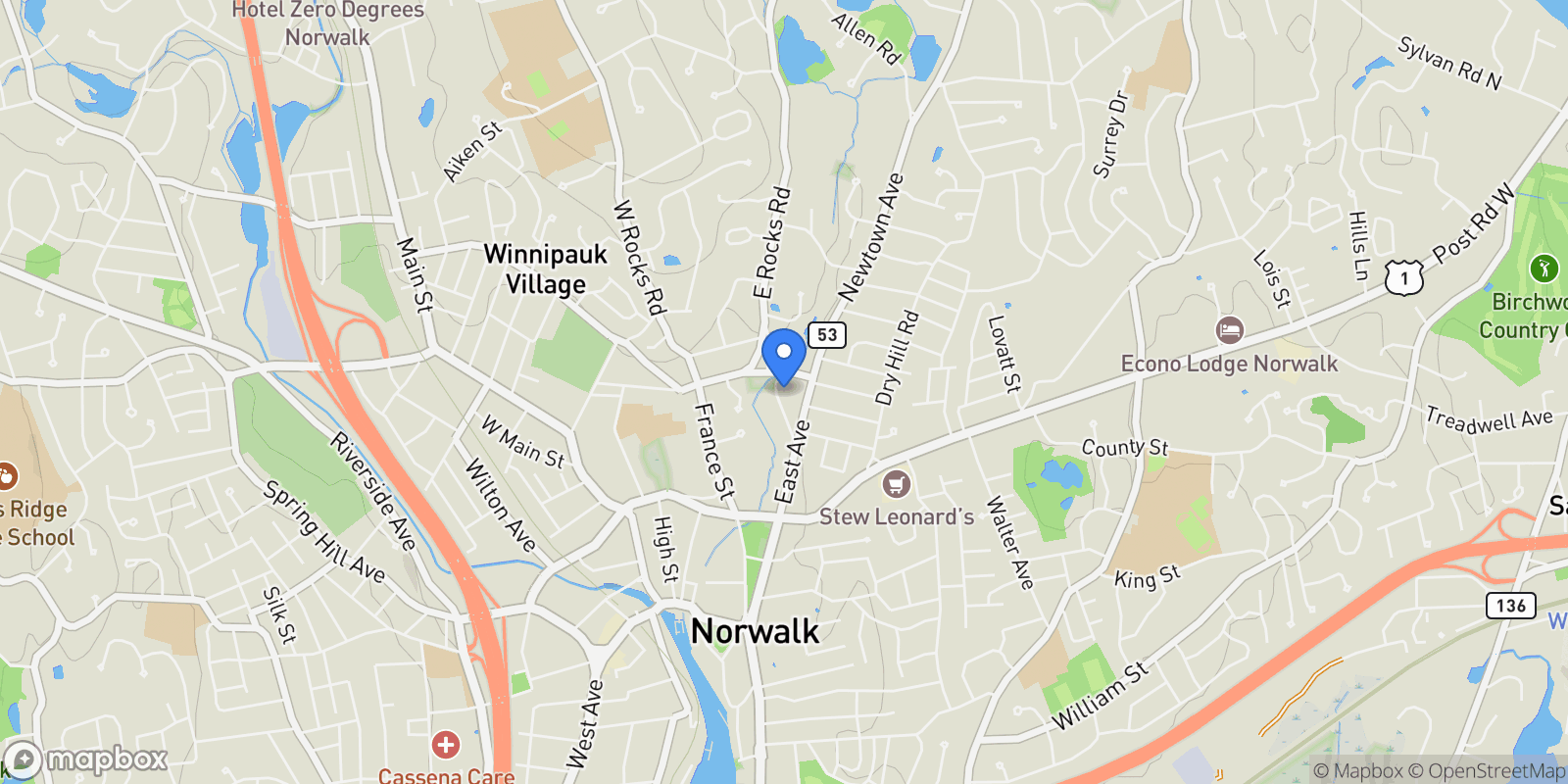 Map showing 24 Sawmill Road, Norwalk, Connecticut, United States.