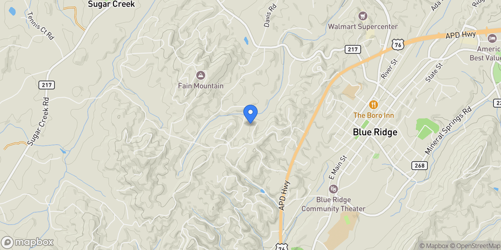 Map showing 0 Dills Road, Blue Ridge, GA 30513, Blue Ridge, Georgia, United States.