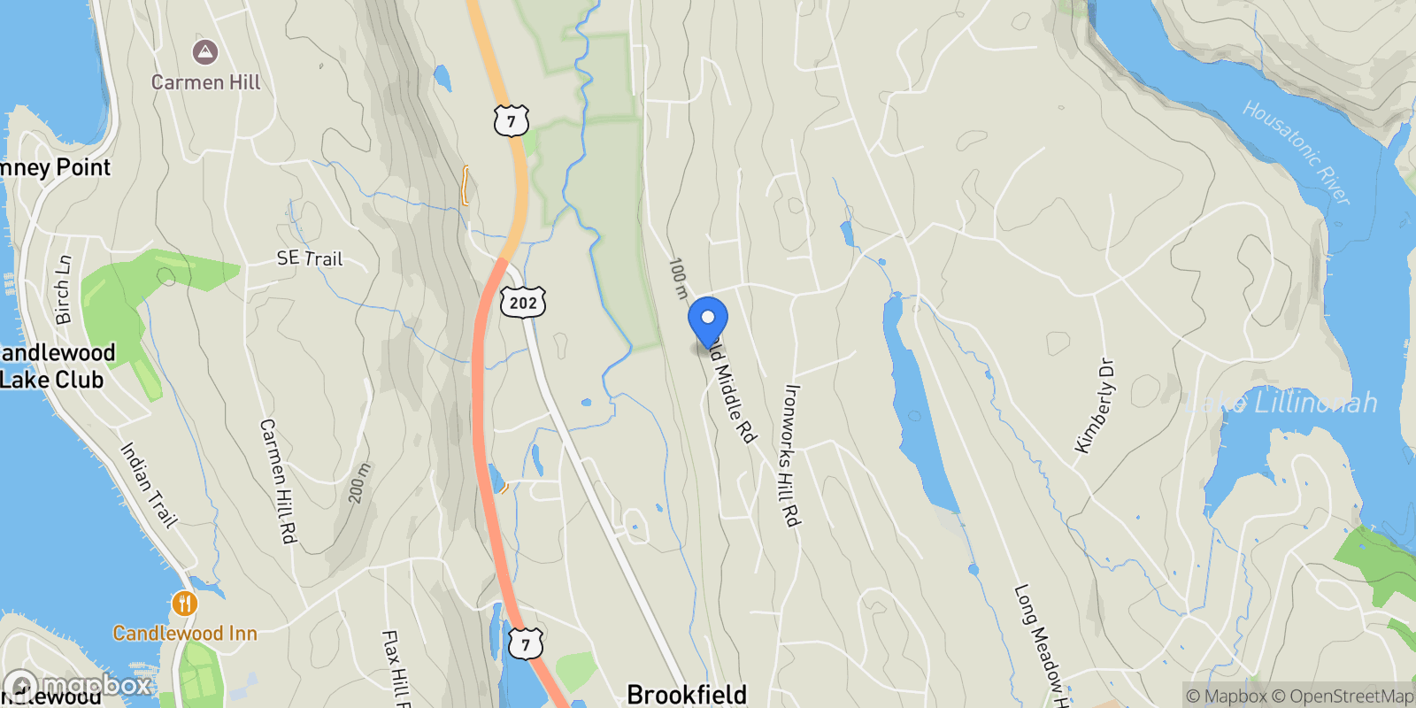 Map showing 22 Old Middle Road, Brookfield, Connecticut, United States.