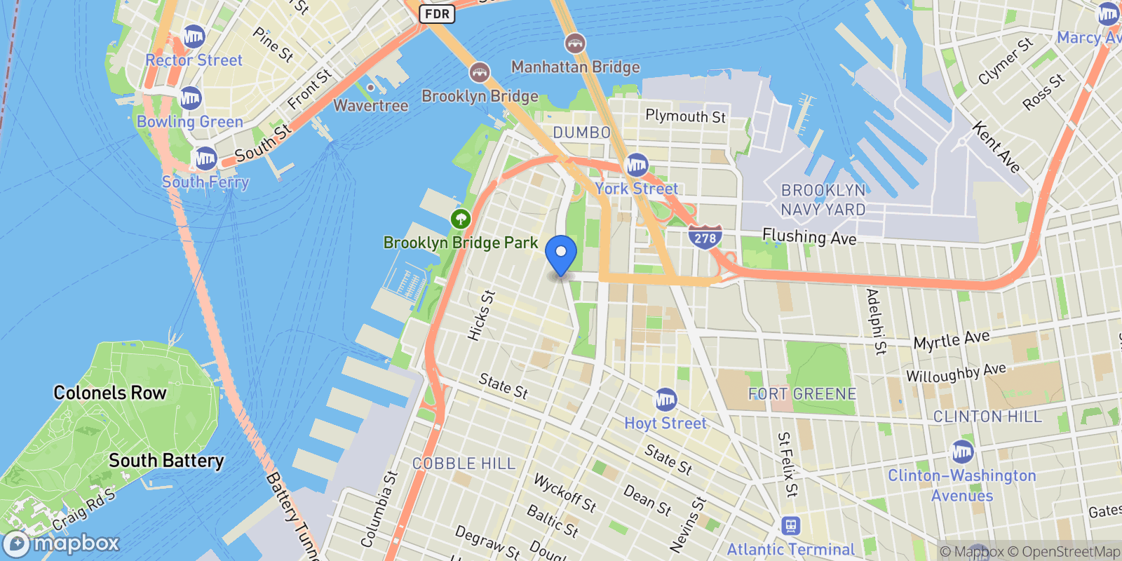 Map showing 1 Clinton Street 19A, Brooklyn, NY 11201, New York, New York, United States.