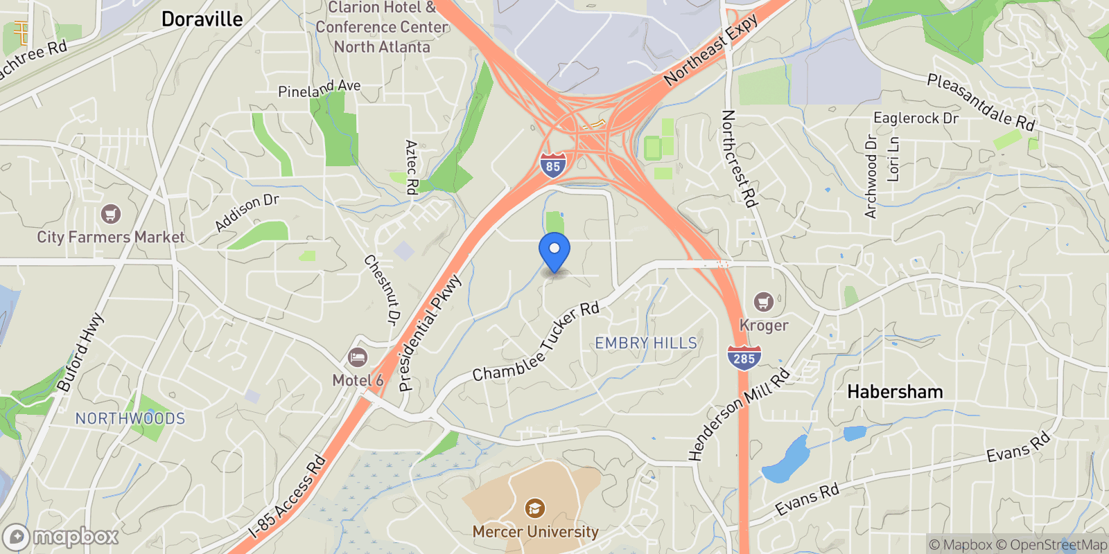 Map showing 3288 N Embry Circle, Atlanta, GA 30341, Chamblee, Georgia, United States.