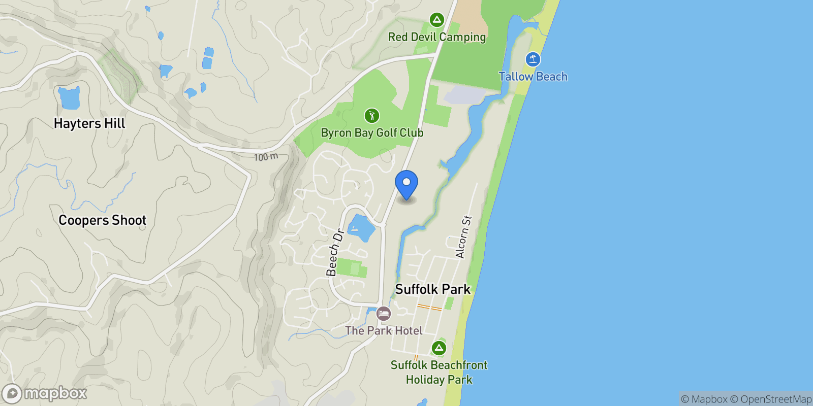 Map showing 109 Broken Head Road, Byron Bay, NSW 2481, Byron Bay, New South Wales, Australia.