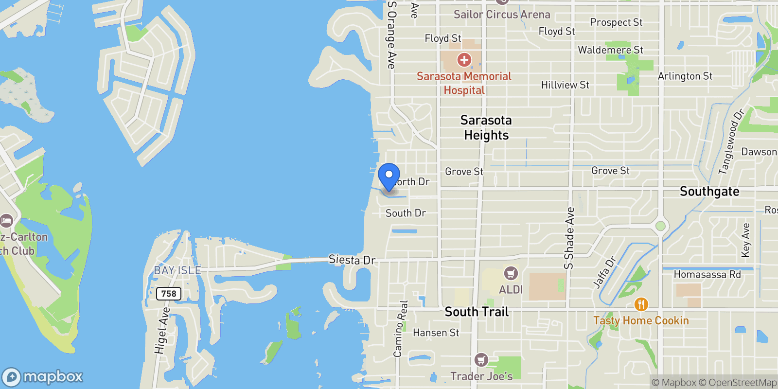 Map showing 1610 N Lodge Drive, Sarasota, FL 34239, Sarasota, Florida, United States.