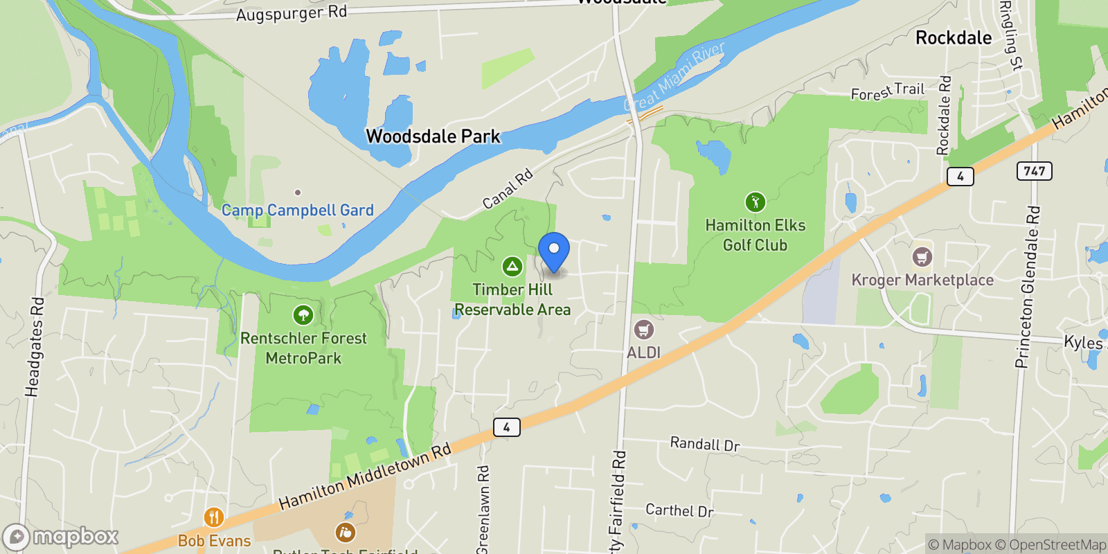 Map showing 5485 Superior Court , Fairfield Twp, OH 45011, Woodsdale, Ohio, United States.