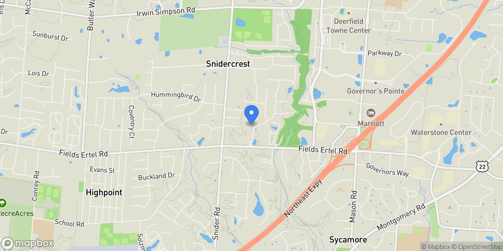 Map showing 9907 Kensington Lane , Deerfield Twp., OH 45040, Mason, Ohio, United States.