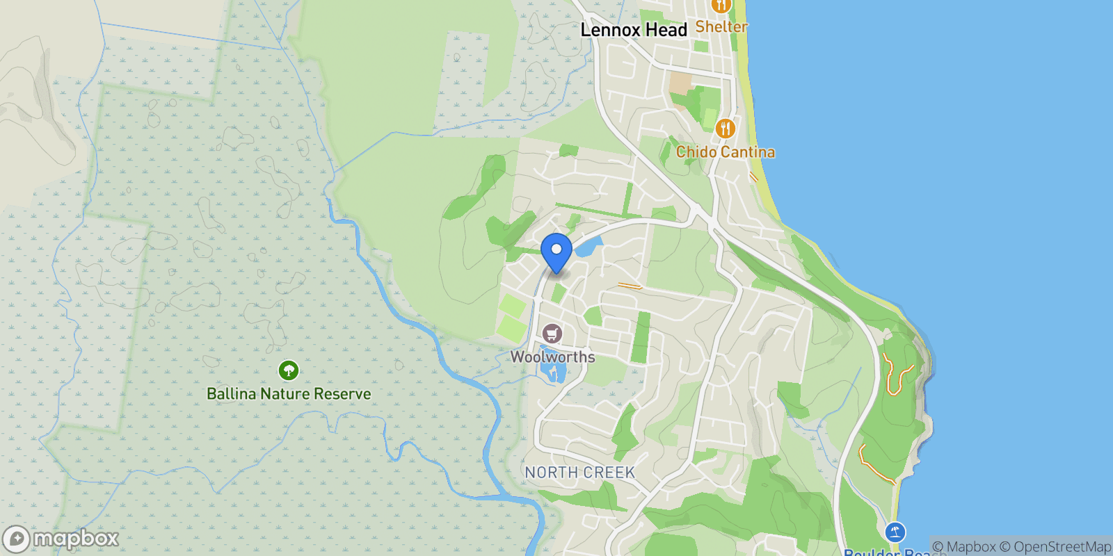 Map showing 9 Seaswell Crescent, Byron Bay, NSW 2478, Lennox Head, New South Wales, Australia.