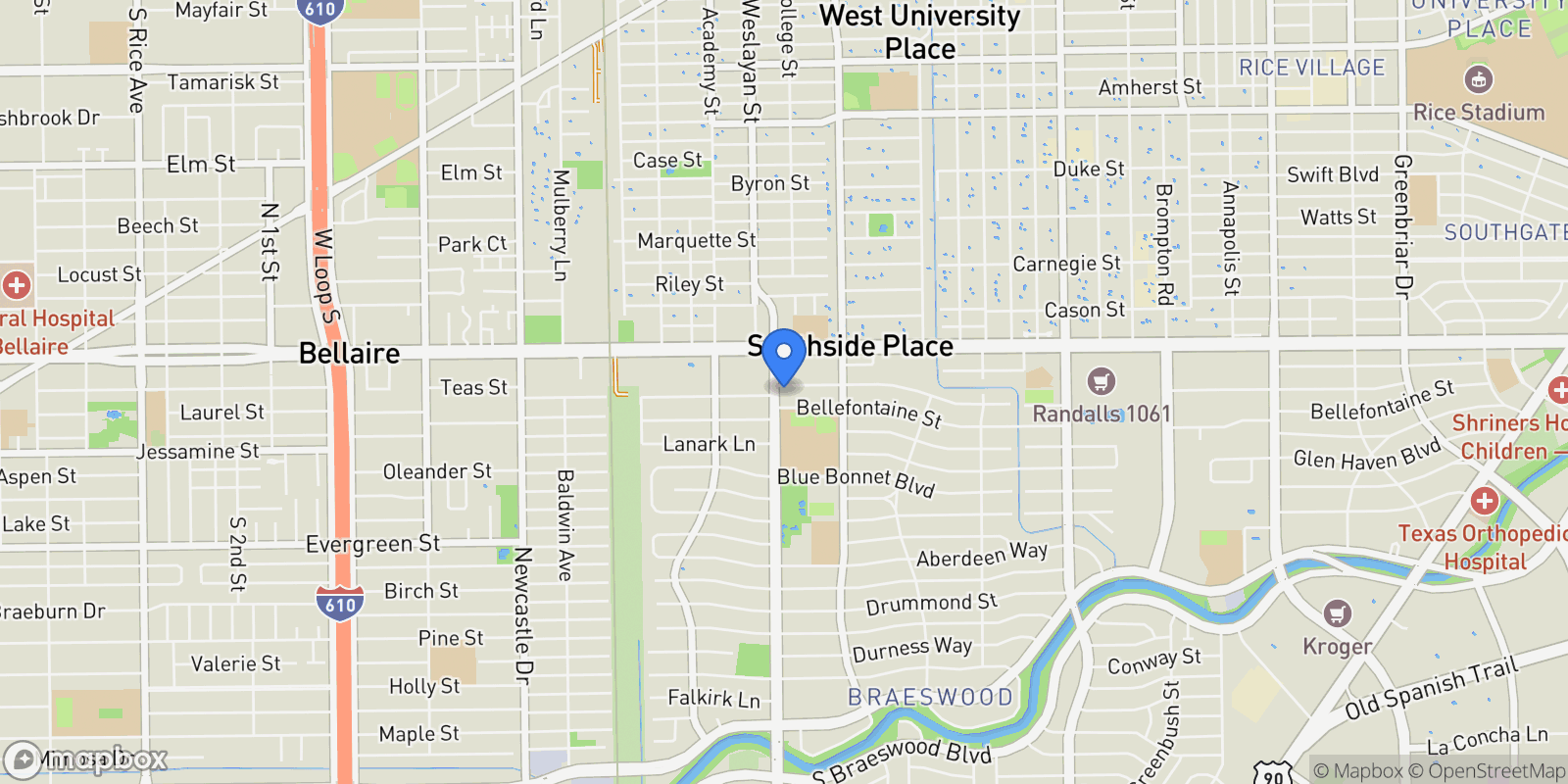 Map showing 3855 Gramercy Street, Houston, Texas, United States.