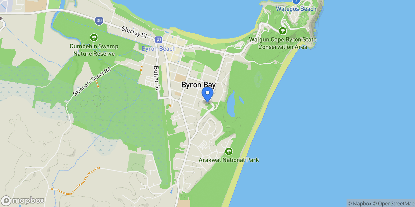 Map showing 60 Ruskin Street, Byron Bay, NSW 2481, Byron Bay, New South Wales, Australia.