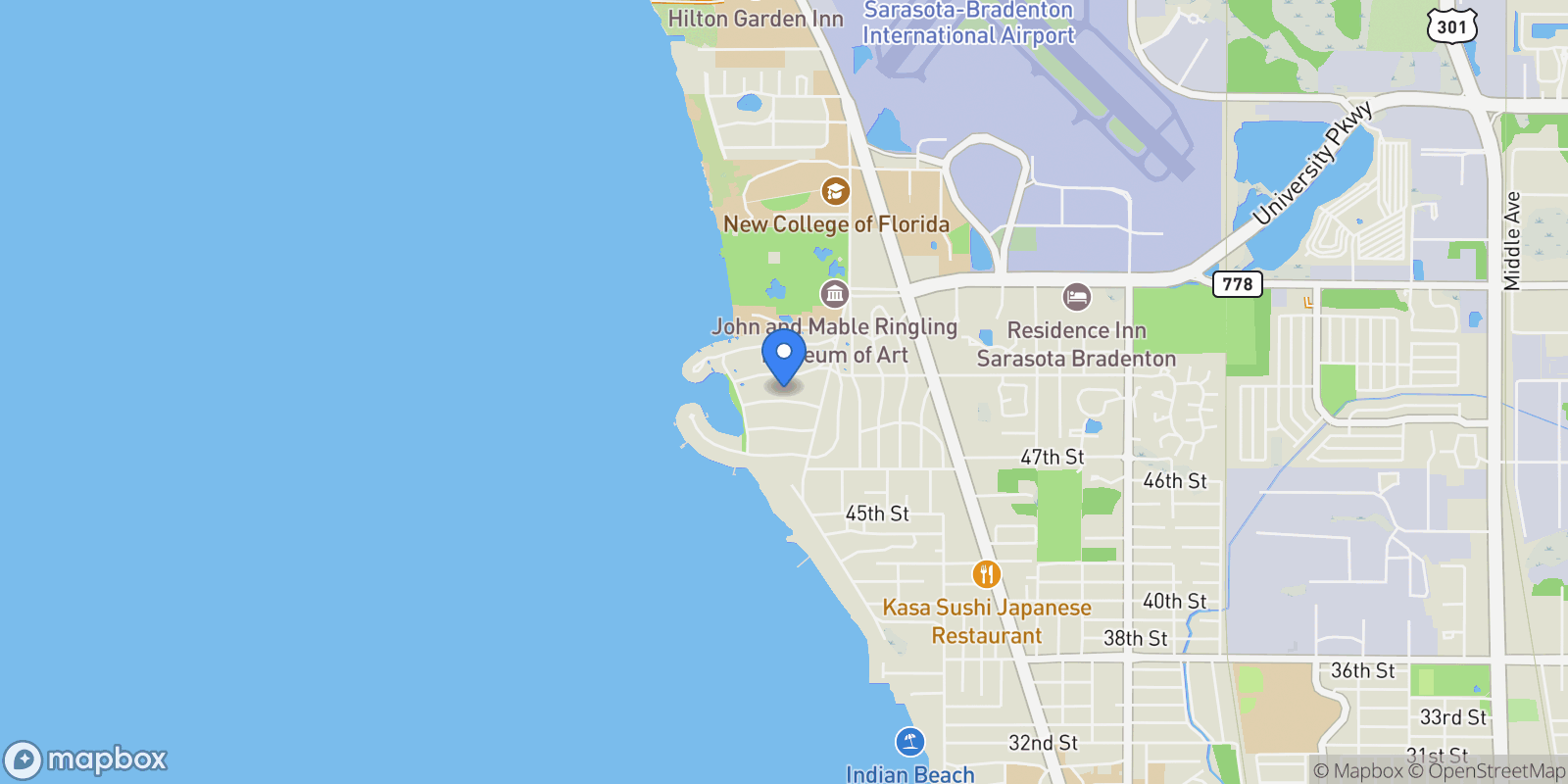 Map showing 455 Acacia Drive, Sarasota, FL 34234, Sarasota, Florida, United States.