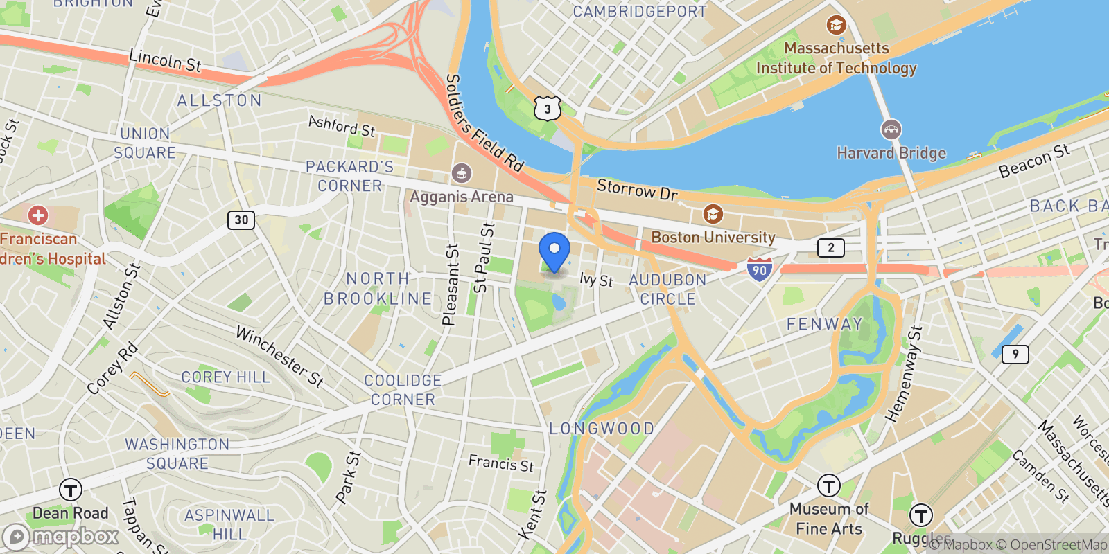Map showing 180 Ivy St, Brookline, MA 02446, Brookline, Massachusetts, United States.