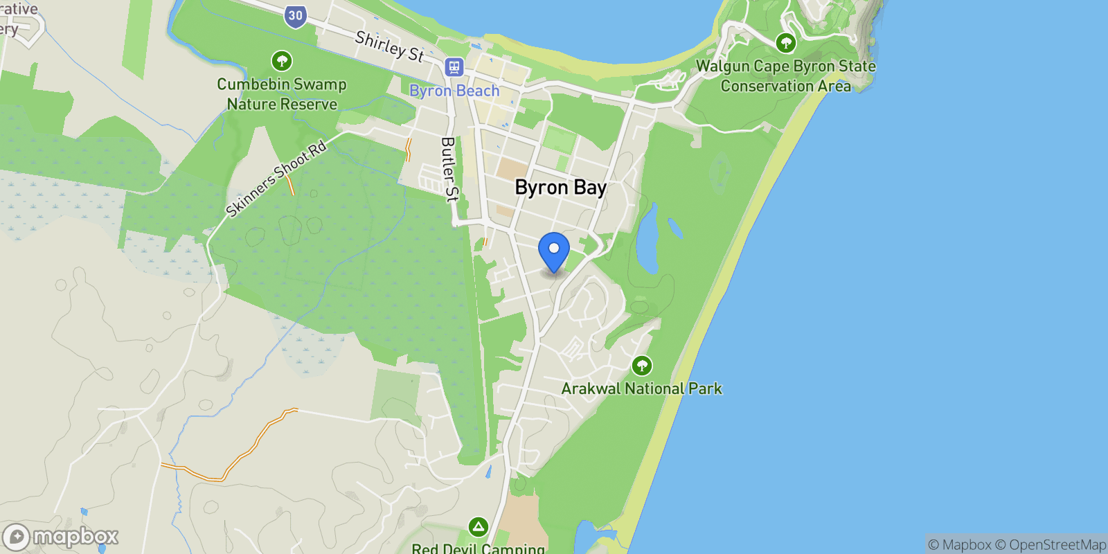 Map showing 14 Wollumbin Street, Byron Bay, NSW 2481, Byron Bay, New South Wales, Australia.