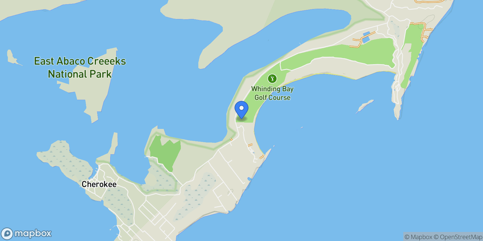 Map showing Sanctuary on the 8th , Winding Bay, Cherokee, Central Abaco, The Bahamas.
